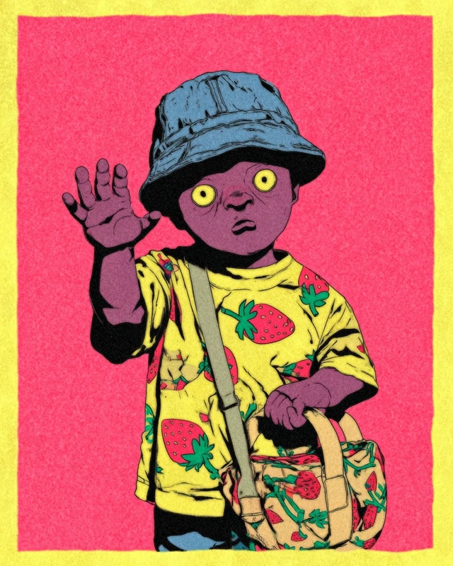 Cute Baby with Strawberry Shirt and Bucket Hat