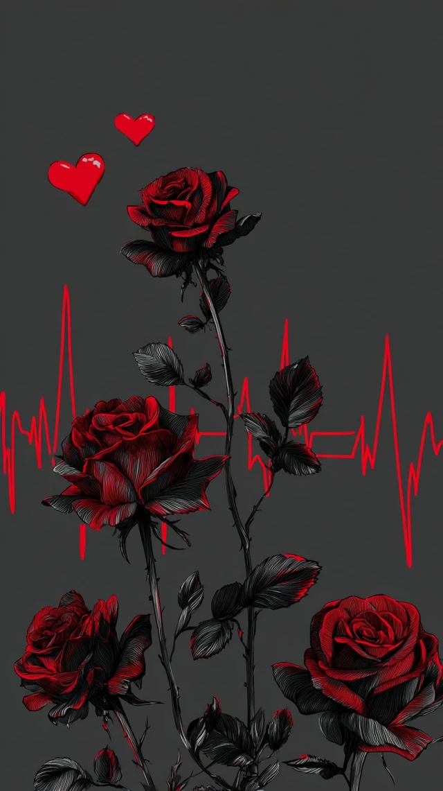 Valentines Day Phone Wallpaper Black Roses Hearts ECG