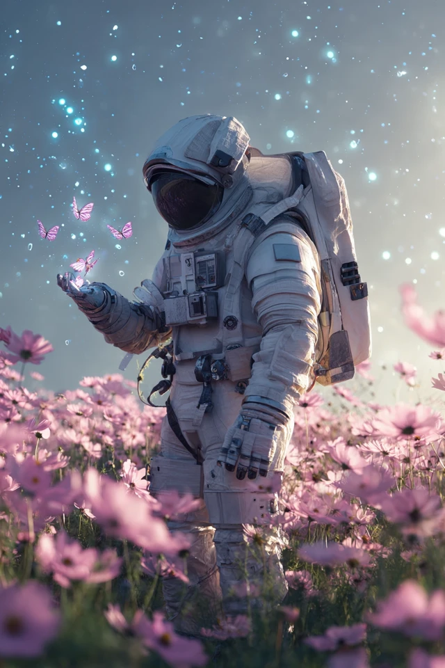 Astronaut in Flower Field Digital Art