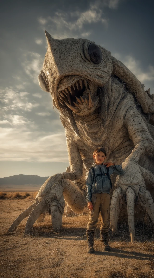 Boy and Alien Monster National Geographic Style
