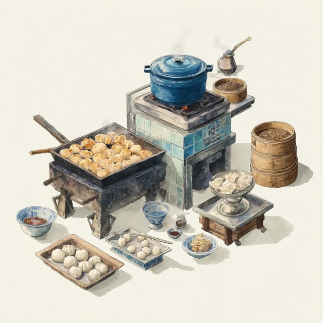 Old Shanghai Kitchen Isometric Illustration Food Art