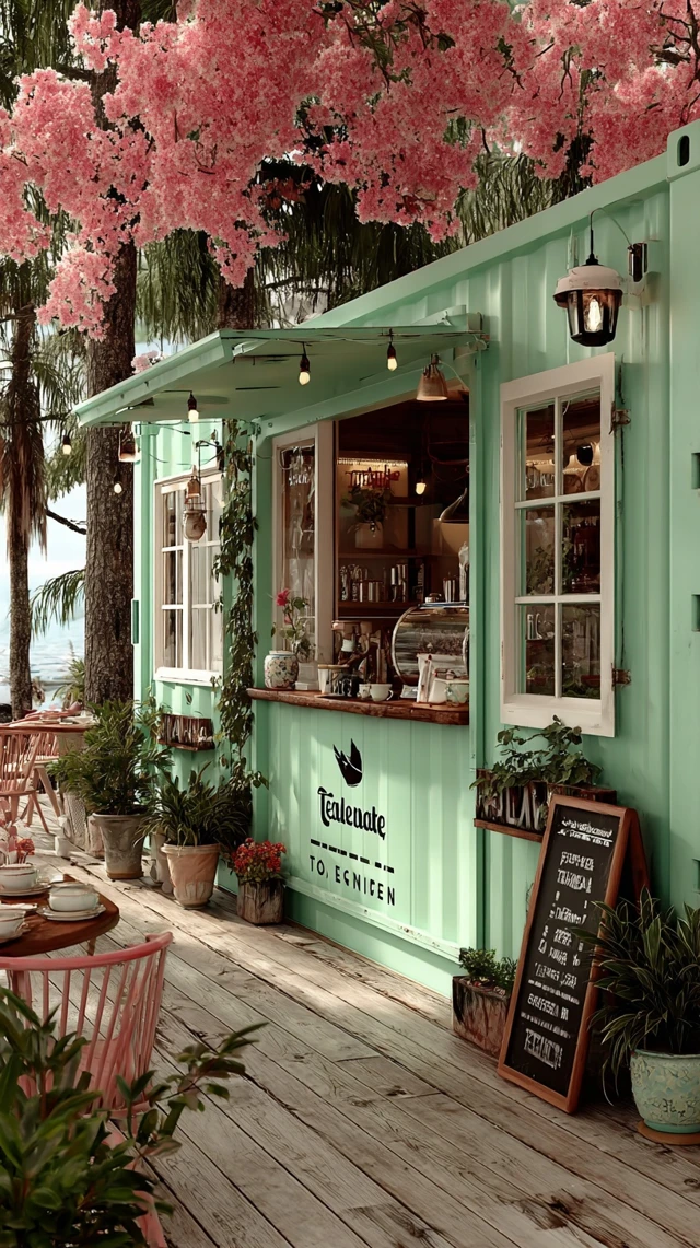 Cozy Tea Shop in the Mountains Teal Design
