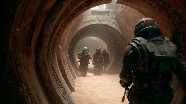 SciFi Action Scene Inside Crashed Spaceship