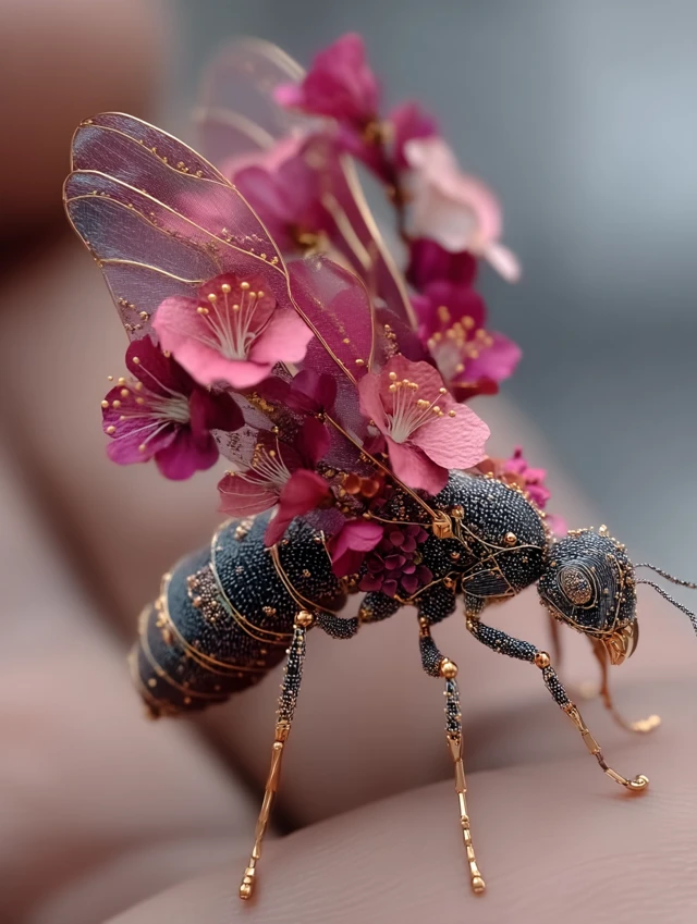 Magical Ant with Flower Wings on a Hand