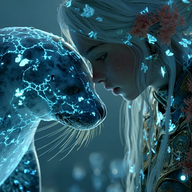 Cyber Mermaid and Seal Anime Art