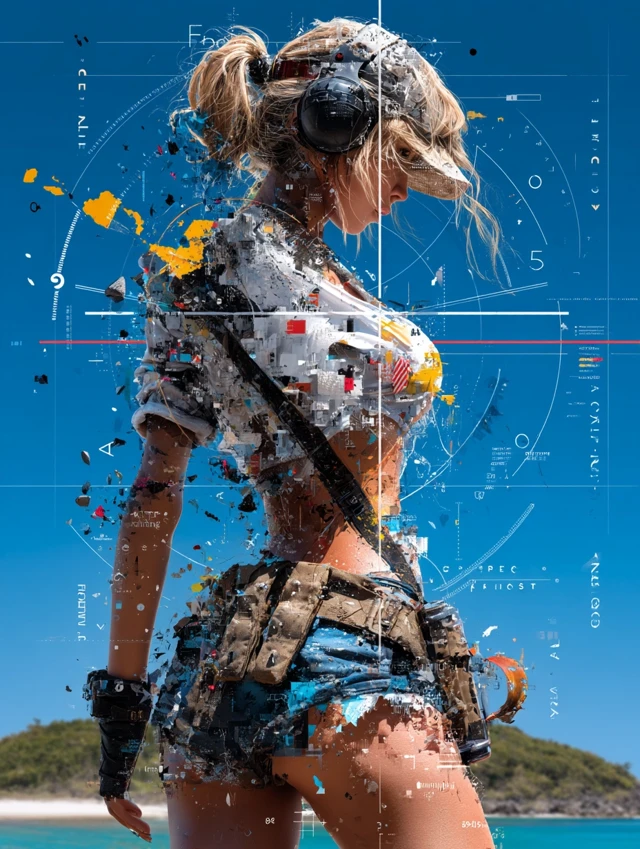 Female Pirate on Tropical Island: Intricate Art