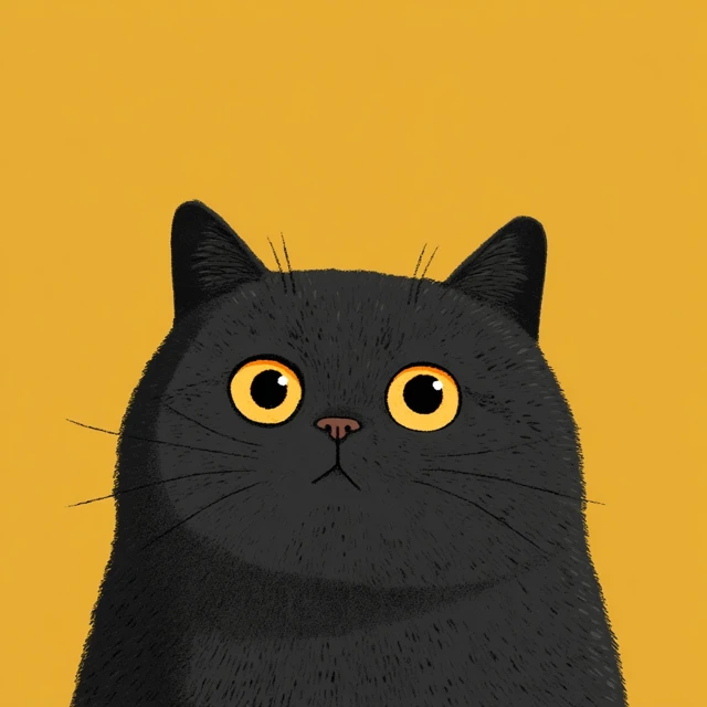 Cartoon Black Cat Illustration Yellow Background
