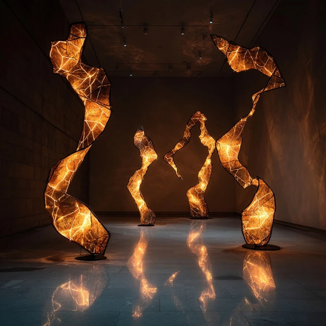 Kintsugi Sculptures in a Museum Art Exhibition