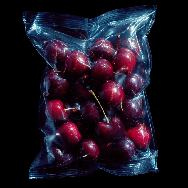 Ripe Cherries in Vacuum Sealed Bag Photography