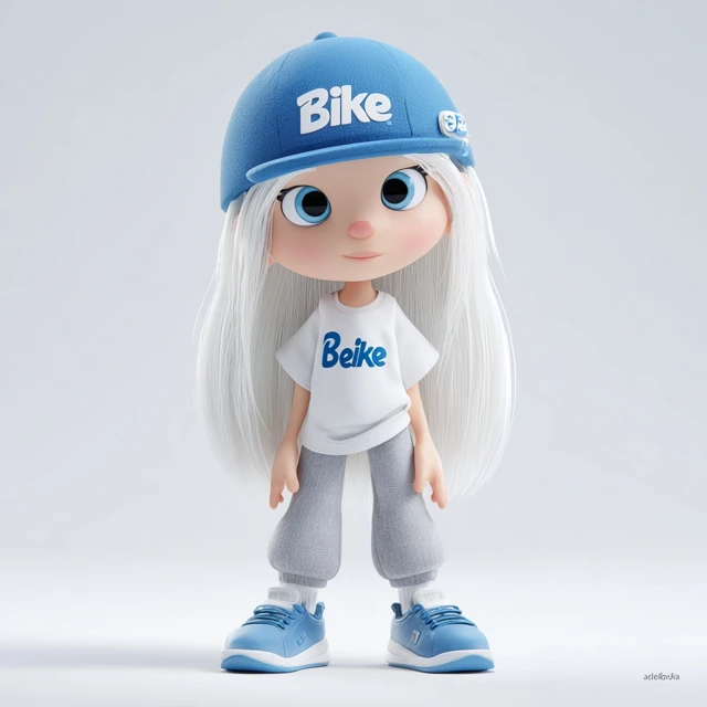Cute 3D Girl in White Hair and Blue Outfit