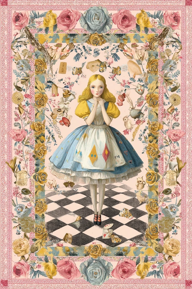 Alice in Wonderland Watercolor Border for Junk Journaling