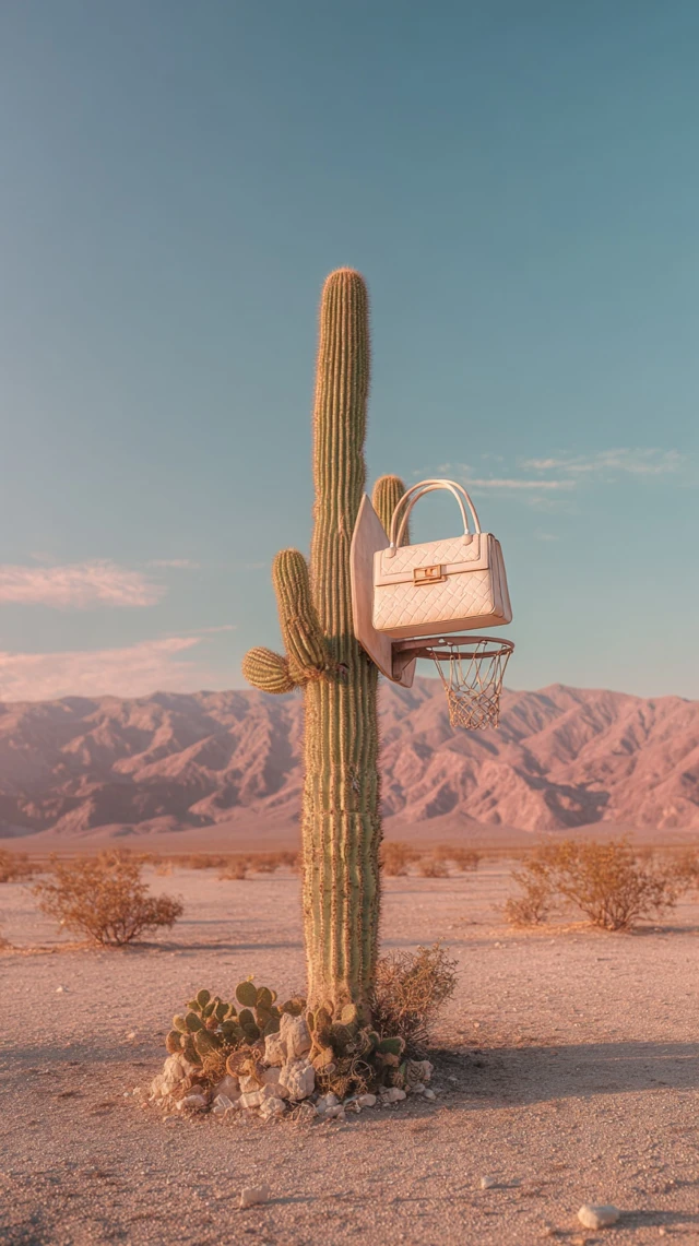 Surreal Desert Scene Cactus Basketball Bag