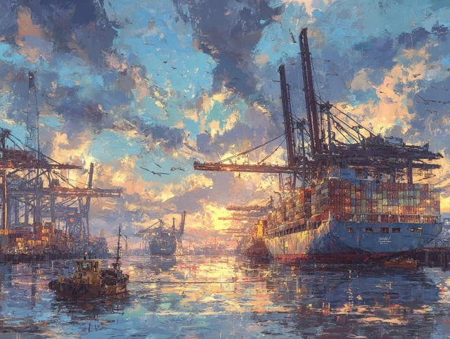 Shipping Port Painting 4K Scenic Art