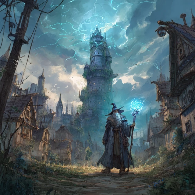 DND Mage in Village: Wizard Tower, Magic Runes