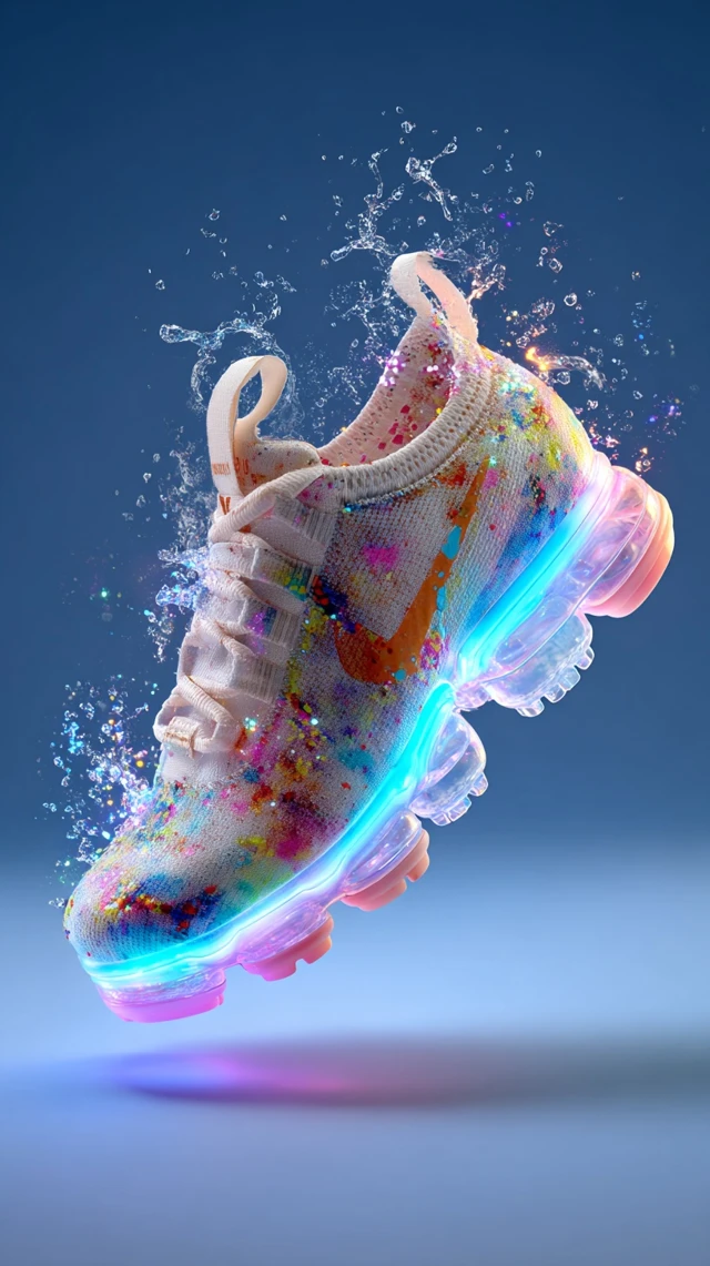 Kids Shoe with Paint Splatter Glitter Soles