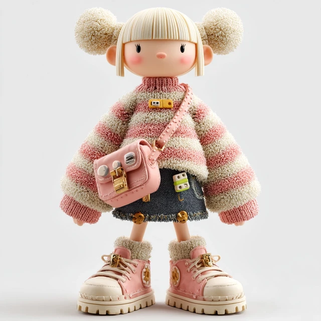 Cute 3D Toy Girl in Pink Outfit