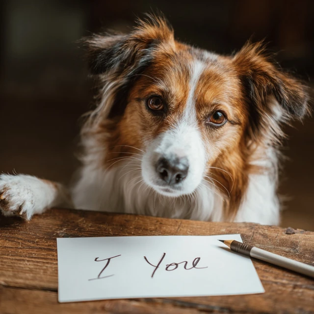 Dog Writing I Love You Romantic Pet Art