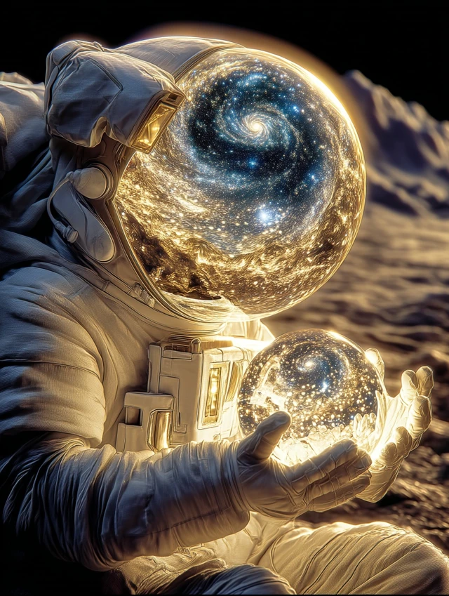 Astronaut Holding Universe Orb Space Art