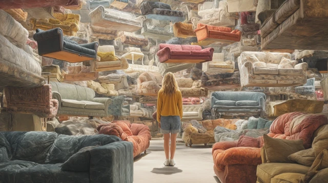 Woman in a Room Full of Sofas