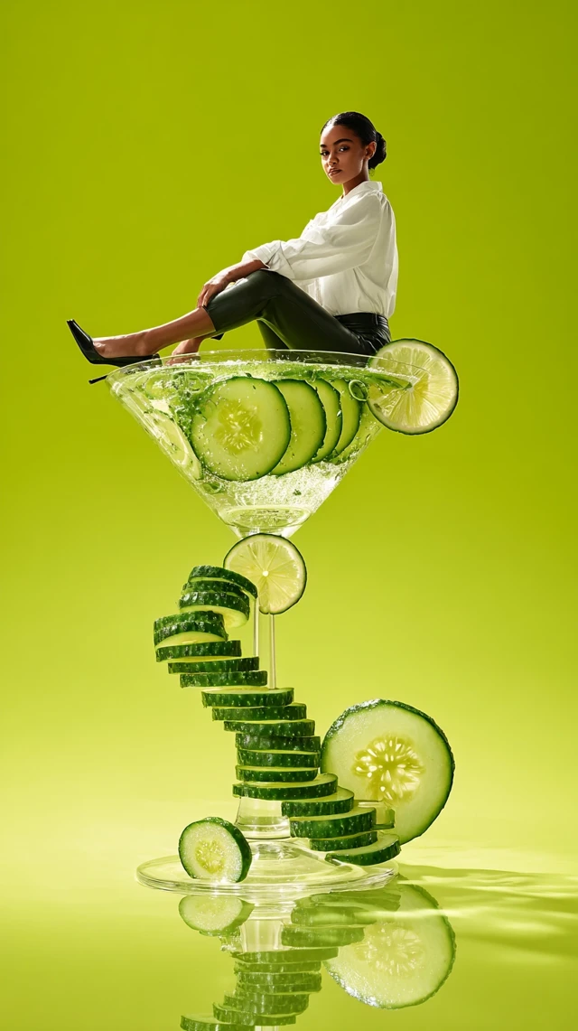 Woman in Cucumber Martini Advertising Photo