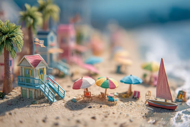 Beach Scene with Colorful Reflections