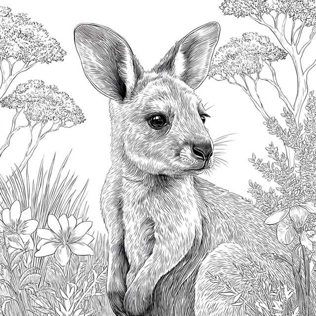 Baby Kangaroo Coloring Page for Adults Cute Whimsical