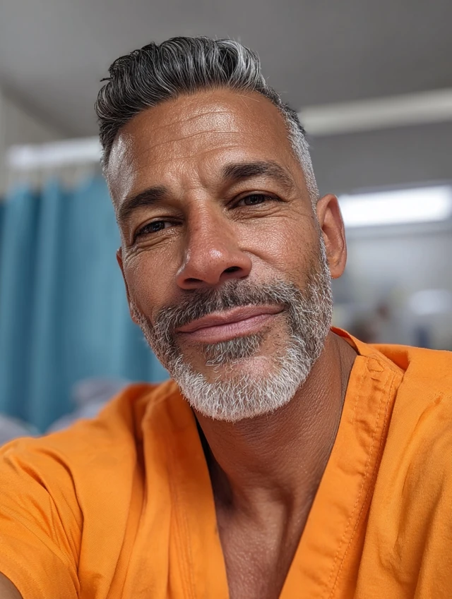 Smiling Doctor in Scrubs at Hospital