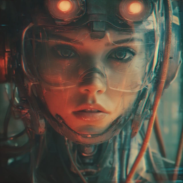 Cyberpunk Warbot Portrait Digital Glitch Art