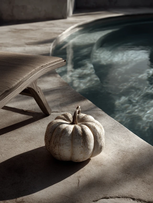 Pumpkin by the Pool Summer Surrealism