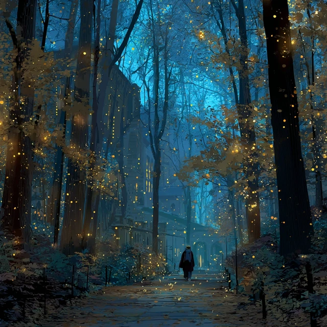 Forest Path Academy Fantasy Illustration