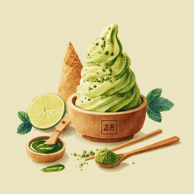 Matcha Ice Cream Watercolor Illustration
