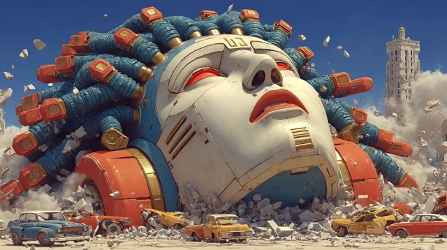 Colossal Medusa Robot Destroys Futuristic City