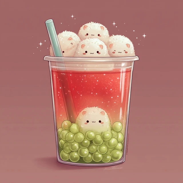Tribble Boba Drink with Watermelon and Lychee