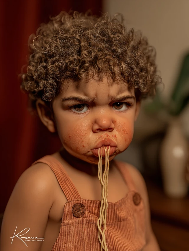 Chubby Baby Boy Spaghetti Food Critic Portrait