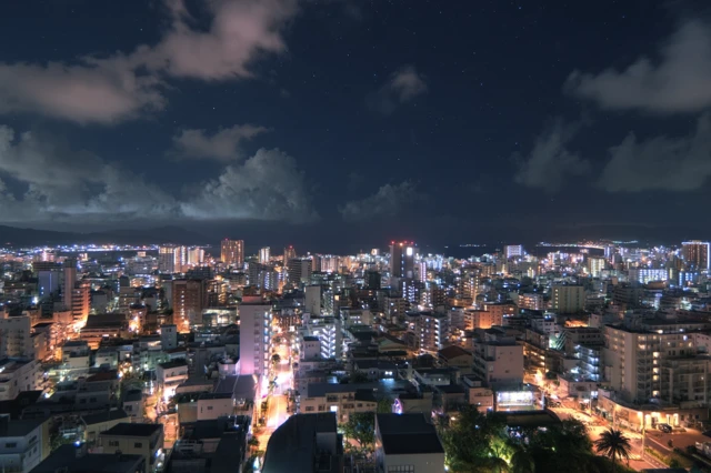 Night Cityscape of Naha Japan Panoramic View