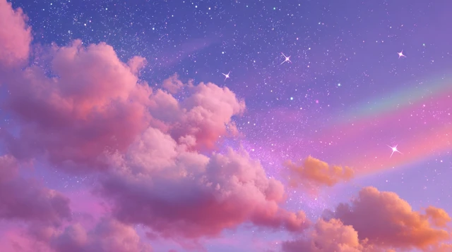 Dreamy Sky Pink Clouds Rainbow Stars Aesthetic