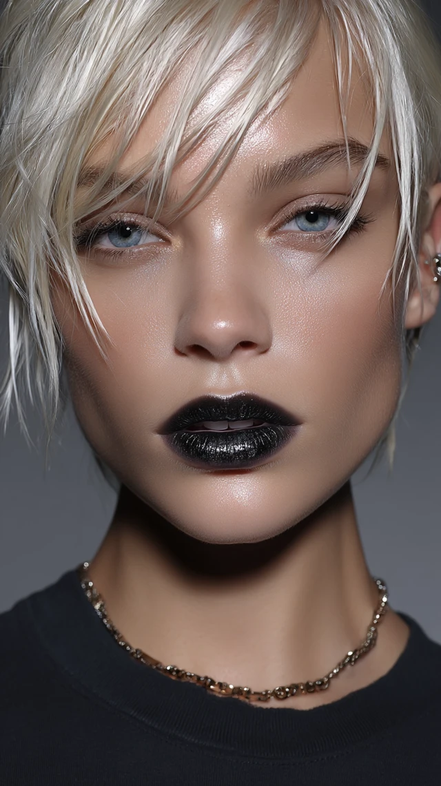 Edgy Dior Fashion Model with Black Lip Gloss