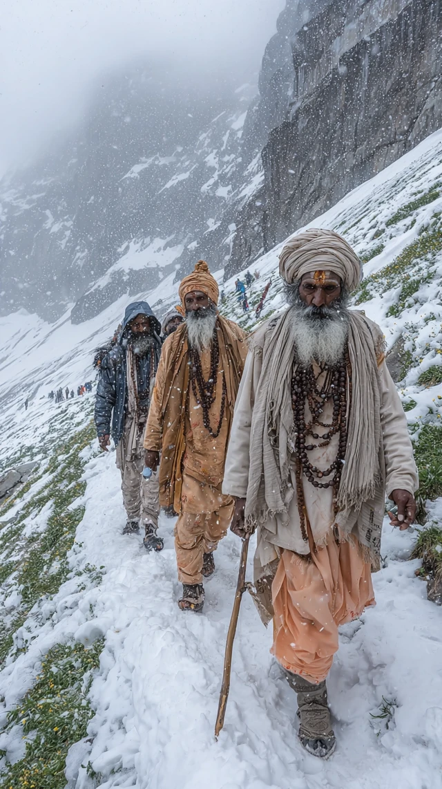 Amarnath Yatra Devotees Trekking in the Himalayas