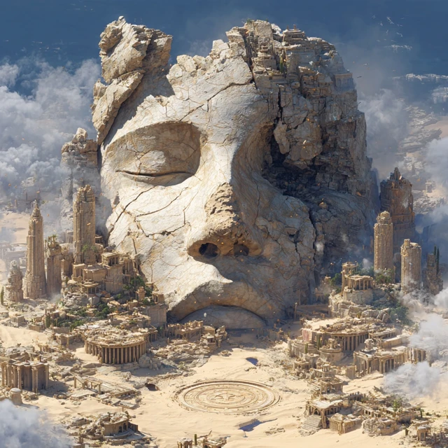 Ancient God Statue in Wasteland Fantasy Art