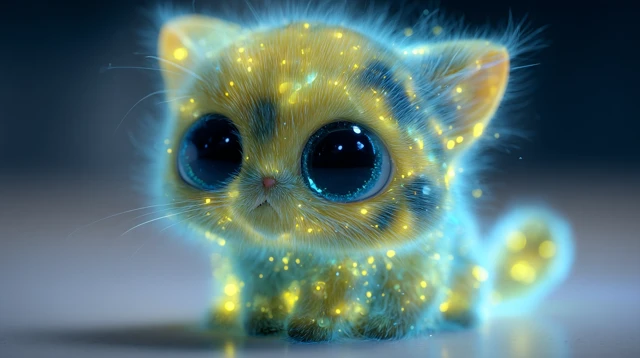 Bioluminescent Kitten Kawaii Chibi 3D Cartoon