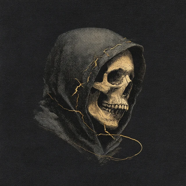 Gothic Skull with Golden Crack Backprint Design