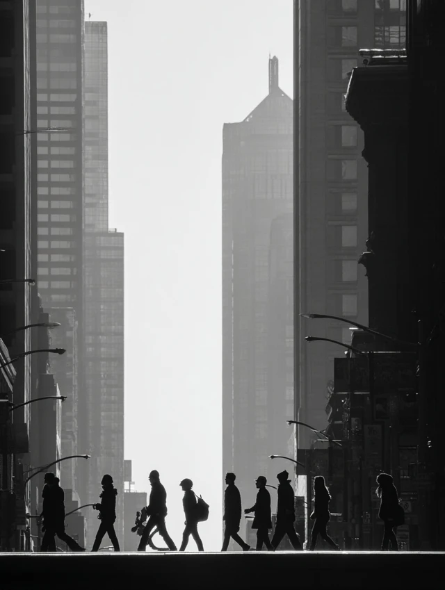 City Silhouettes Contrasting Architecture and People