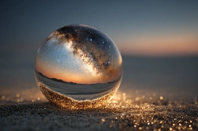 Crystal Ball on Desert Under a Starry Night