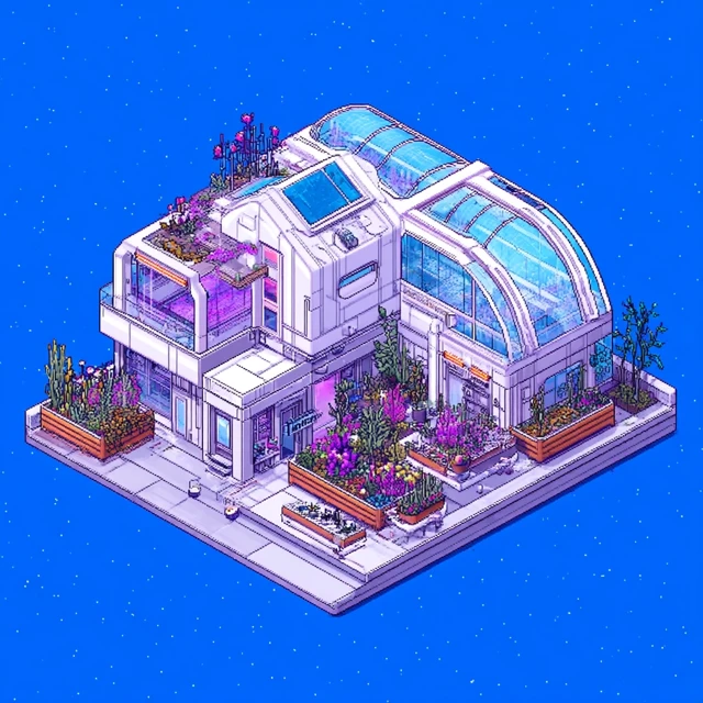 Futuristic Isometric Building Garden Roof