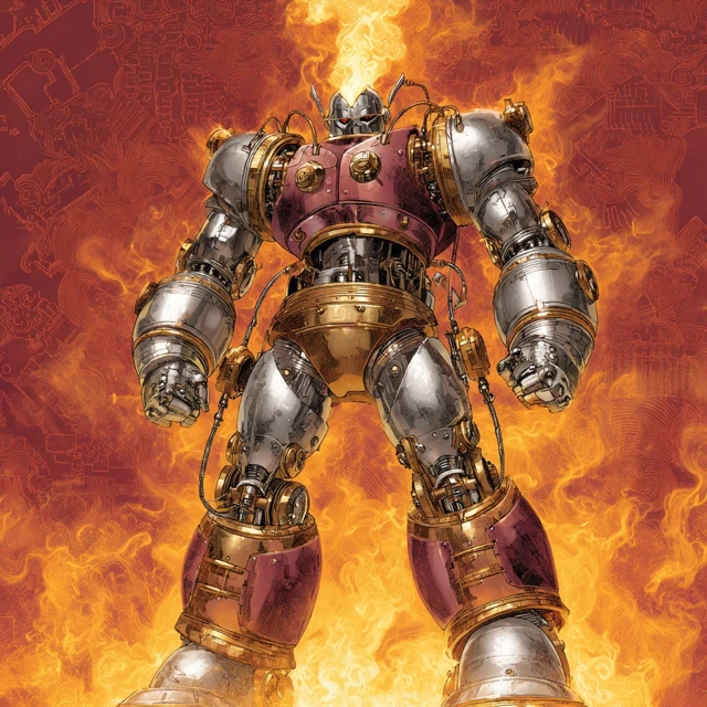 Steampunk Robot Artwork Alex Ross Marvel Comics Style