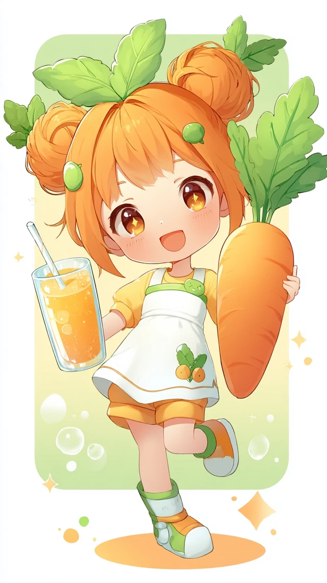 Cute Anime Girl Chibi Carrot Juice Art