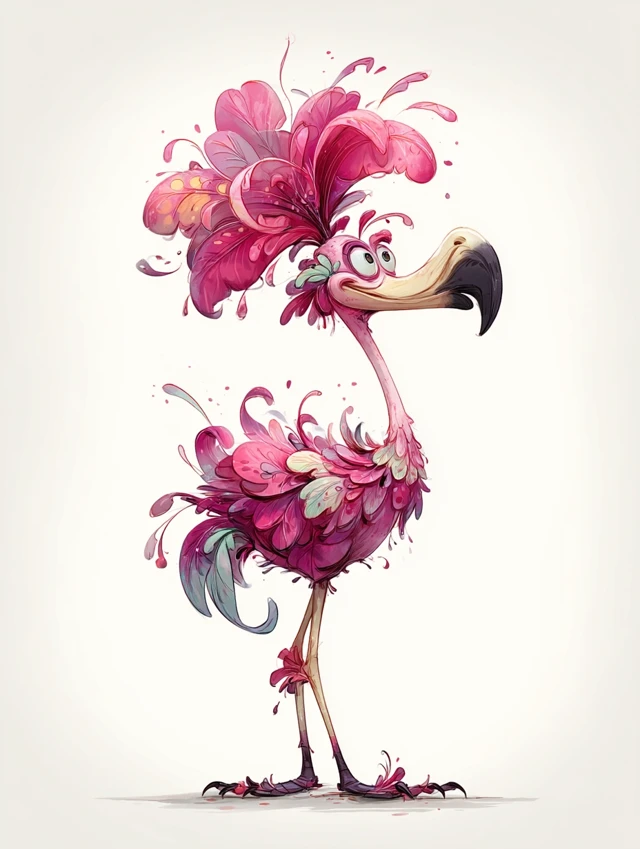Colorful Cartoon Flamingo Illustration Pixar Style