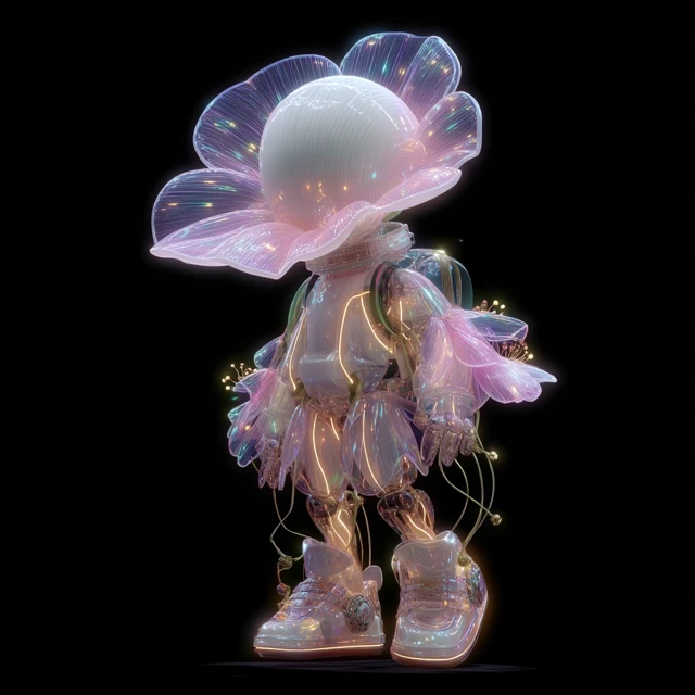 Futuristic Kapok Flower Robot Character 3D Render