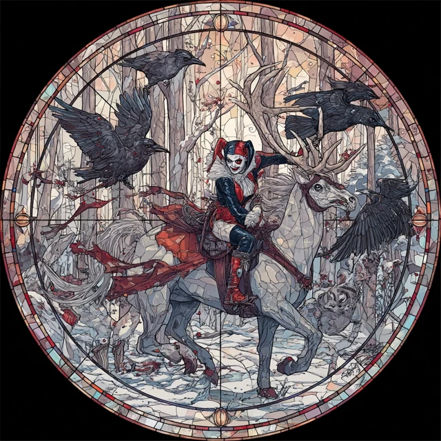 Harley Quinn Reindeer Stained Glass Fantasy Design