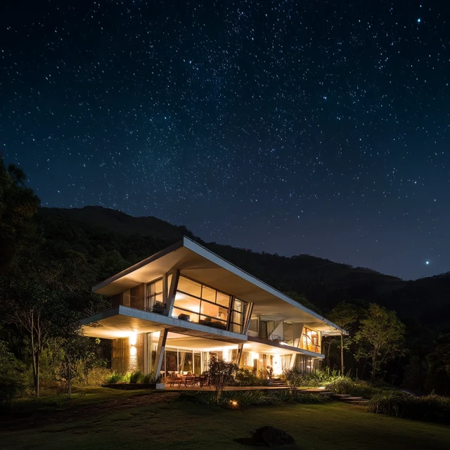 Modern House in Petropolis under the Stars